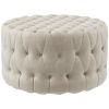 HOMCOM Round Ottoman Velvet-Feel Upholstered Foot Stool, Button Tufted Design and Padded Seat for Living Room, Entryway, Beige