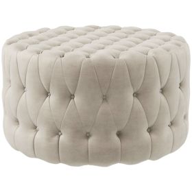 HOMCOM Round Ottoman Velvet-Feel Upholstered Foot Stool, Button Tufted Design and Padded Seat for Living Room, Entryway, Beige