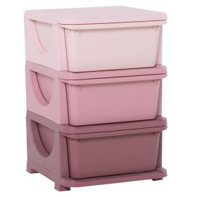 Qaba Pink 3 Tier Storage Dresser, Kids Toy Organizer and Chest, Efficient for Bedroom, Nursery, and Living Room