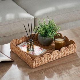 Home Decor Collection 11" x 14" Scalloped Woven Natural Water Hyacinth Decorative Tray