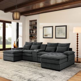 130" U-shaped Sofa with Console,Cupholders,6-seat Upholstered primary living space Furniture,Sleeper Couch Set with Chaise for Living Room,Apartment