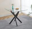Dining Table with cross metal leg and tempered glass,Modern Space Saving Kitchen Table for Living Room,black legsSquare table,90x90x75cm