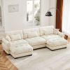 U Shape Modular Sectional Sofa Couch with Two Movable Ottomans, Modern 3 Seat Corner Sofa With Waist Pillows, Throw Pillows and Blostered Armrests