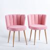 Modern pink dining chair(set of 2 ) with iron tube wood color legs, shorthair cushions and comfortable backrest, suitable for dining room, living room