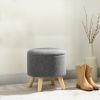 HOMCOM Round Linen Fabric Storage Stool, Wood Base, Padded Top, Hidden Compartment, Ottoman