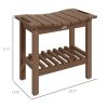 Outsunny 2-Tier Shower Bench, HDPE Weather Resistant Outdoor Side Table with Non-Slip Pads, Handles for Patio, Pool, Brown