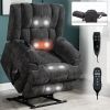 Dual Motor Heat Massage Infinite Position Up to 350 LBS Electric Power Lift Recliners with Power-Remote, Medium-firm and Heavy Duty, Grey