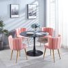Modern pink dining chair(set of 2 ) with iron tube wood color legs, shorthair cushions and comfortable backrest, suitable for dining room, living room