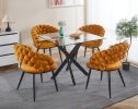 Dining Table with cross metal leg and tempered glass,Modern Space Saving Kitchen Table for Living Room,black legsSquare table,90x90x75cm