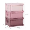 Qaba Pink 3 Tier Storage Dresser, Kids Toy Organizer and Chest, Efficient for Bedroom, Nursery, and Living Room