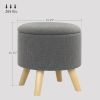 HOMCOM Round Linen Fabric Storage Stool, Wood Base, Padded Top, Hidden Compartment, Ottoman