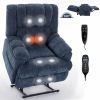 Dual Motor Heat Massage Infinite Position Up to 350 LBS Electric Power Lift Recliners with Power-Remote, Medium-firm and Heavy Duty, Blue