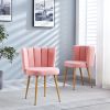 Modern pink dining chair(set of 2 ) with iron tube wood color legs, shorthair cushions and comfortable backrest, suitable for dining room, living room