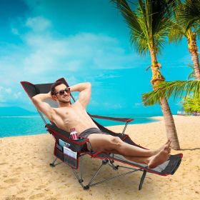 Foldable Camping Chair 330LBS Load Heavy Duty Steel Lawn Chair Collapsible Chair with Reclining Backrest Angle Cup Holder Pillow Side Pocket Carry Bag (Color: Black)