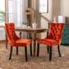 Velvet dining chair set of 2 button tufted backrest with loop pull design, modern style for kitchen dining room or living room seating