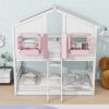 Twin over Twin House Bunk Bed with Roof , Window, Window Box, Door , with Safety Guardrails and Ladder