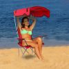 Foldable Beach Canopy Chair Sun Protection Camping Lawn Canopy Chair 330LBS Load Folding Seat w/ Cup Holder For Beach Poolside Travel Picnic
